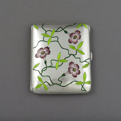 Continental Silver and Enamel Cigarette Case - JH Tee Antiques