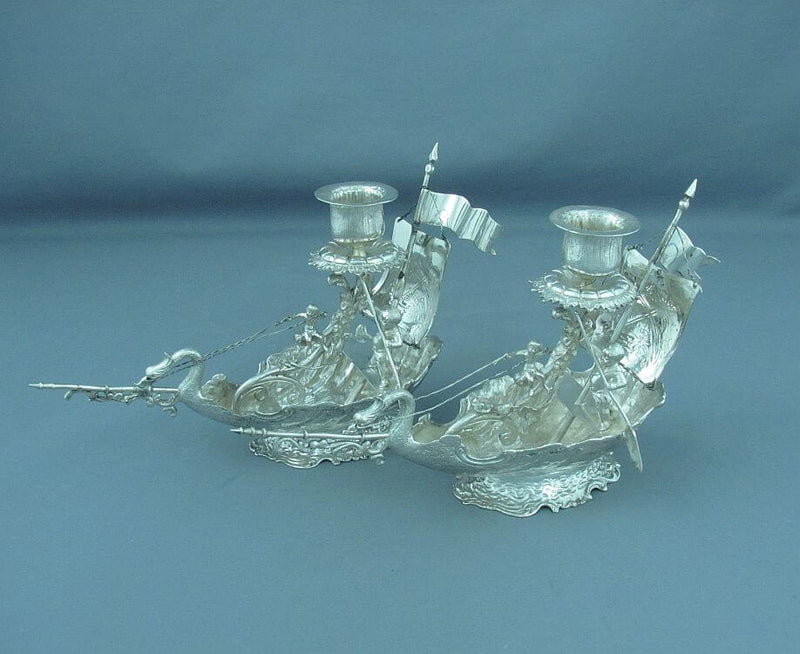 Sterling Silver Novelty Nef Form Candlesticks - JH Tee Antiques