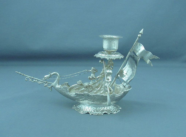 Sterling Silver Novelty Nef Form Candlesticks - JH Tee Antiques