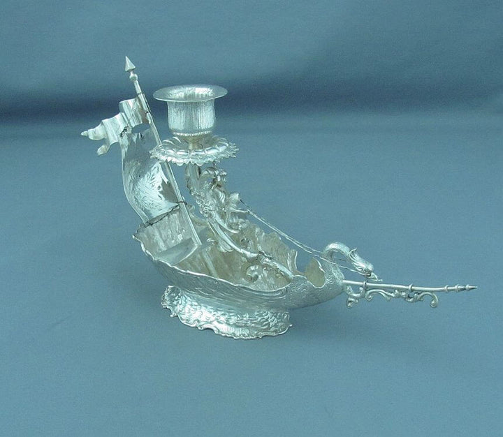 Sterling Silver Novelty Nef Form Candlesticks - JH Tee Antiques
