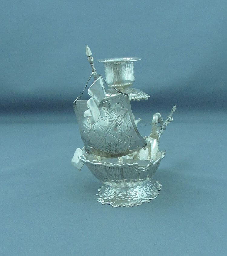 Sterling Silver Novelty Nef Form Candlesticks - JH Tee Antiques