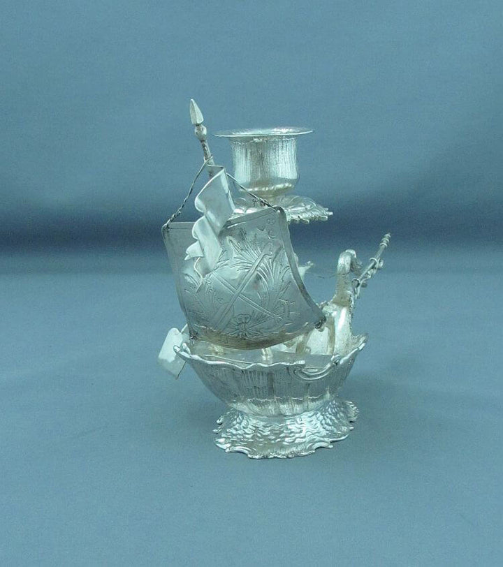 Sterling Silver Novelty Nef Form Candlesticks - JH Tee Antiques