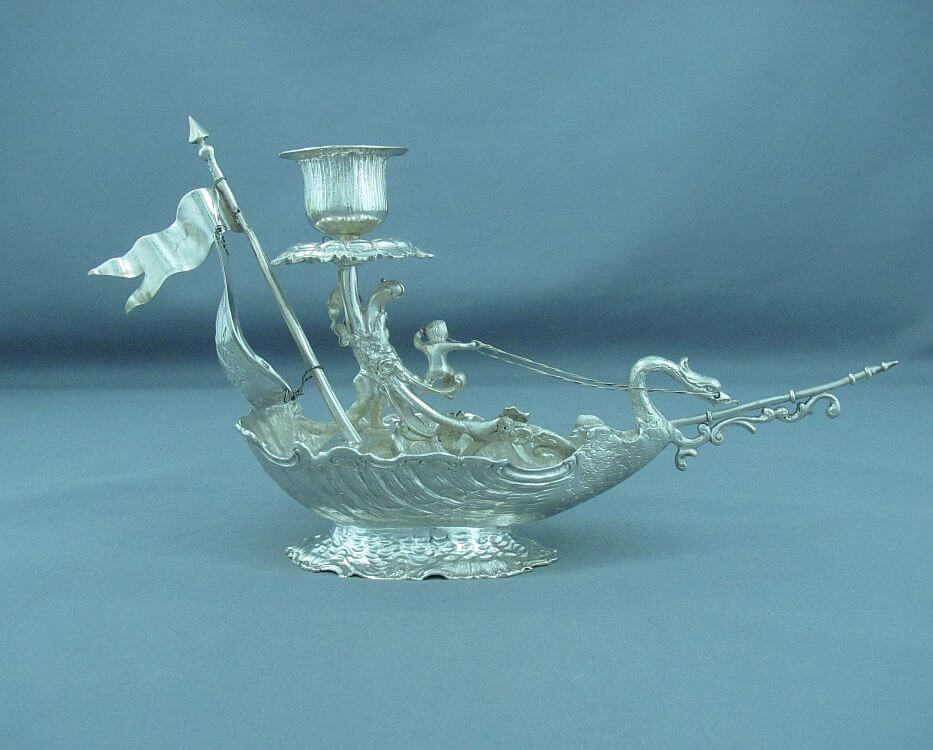 Sterling Silver Novelty Nef Form Candlesticks - JH Tee Antiques