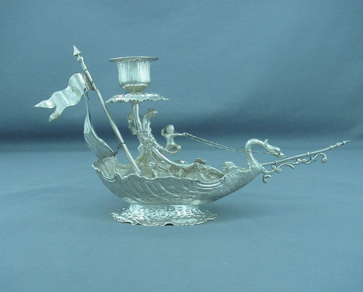 Sterling Silver Novelty Nef Form Candlesticks - JH Tee Antiques
