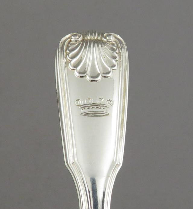 Six Silver Fiddle Thread &amp; Shell Coffee spoons - JH Tee Antiques