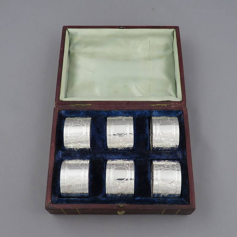 6 Victorian Sterling Silver Napkin Rings - JH Tee Antiques
