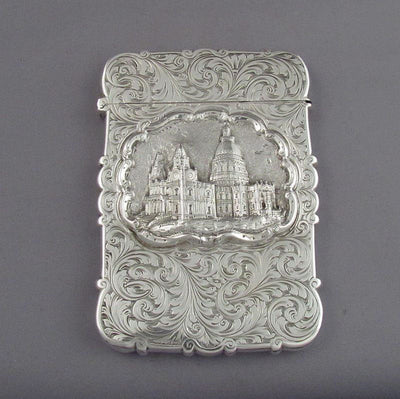 Victorian Sterling Silver Castle Top Card Case - JH Tee Antiques