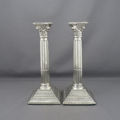 English Sterling Silver Shabbat Candlesticks - JH Tee Antiques