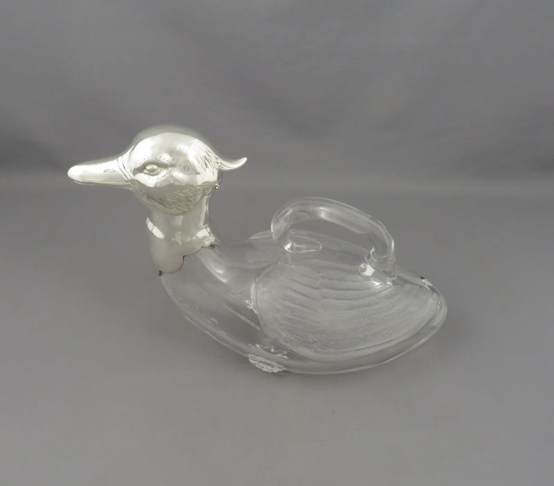 Novelty Sterling Silver Duck Claret Jug - JH Tee Antiques