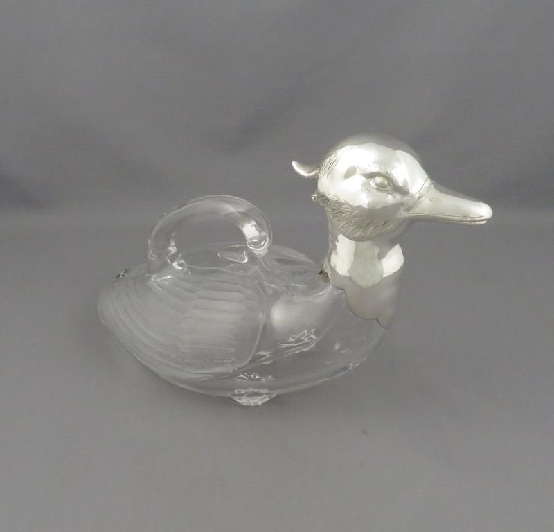 Novelty Sterling Silver Duck Claret Jug - JH Tee Antiques