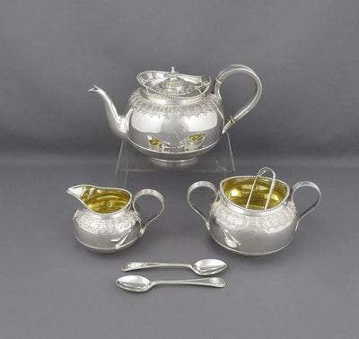 Victorian Silver Bachelor Tea Set - JH Tee Antiques