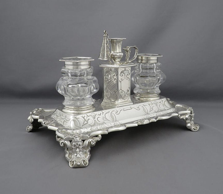 Victorian Gothic Sterling Silver Inkstand - JH Tee Antiques