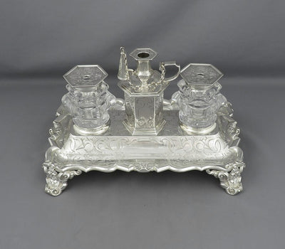 Victorian Gothic Sterling Silver Inkstand - JH Tee Antiques