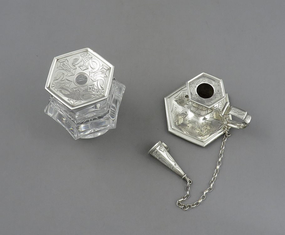 Victorian Gothic Sterling Silver Inkstand - JH Tee Antiques