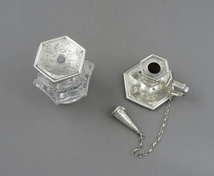 Victorian Gothic Sterling Silver Inkstand - JH Tee Antiques