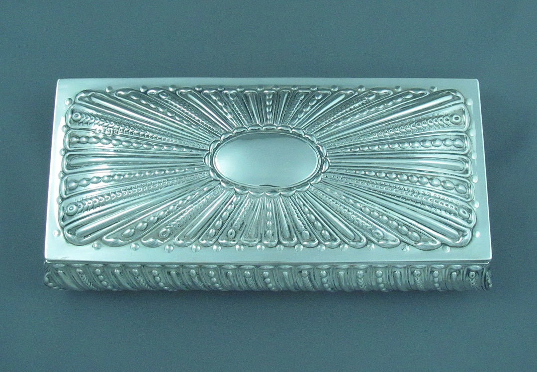 Large Victorian Sterling Silver Cigarette Box - JH Tee Antiques