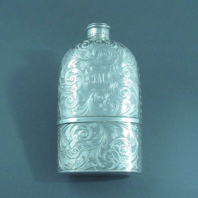 Early Victorian Sterling Silver Hip Flask - JH Tee Antiques