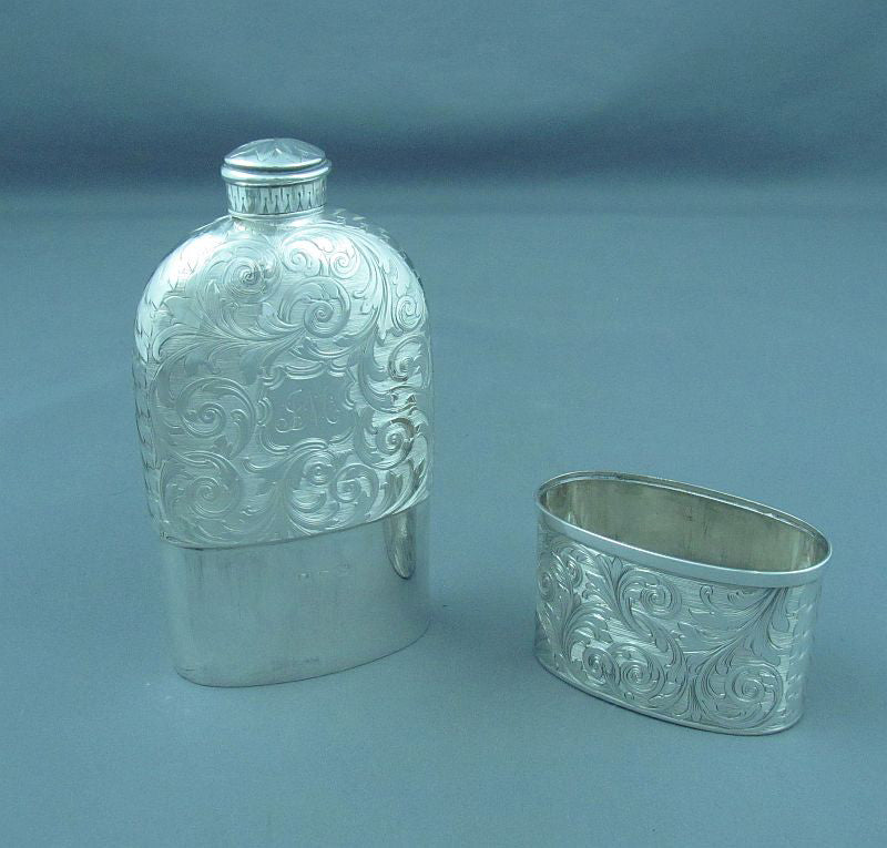 Early Victorian Sterling Silver Hip Flask - JH Tee Antiques