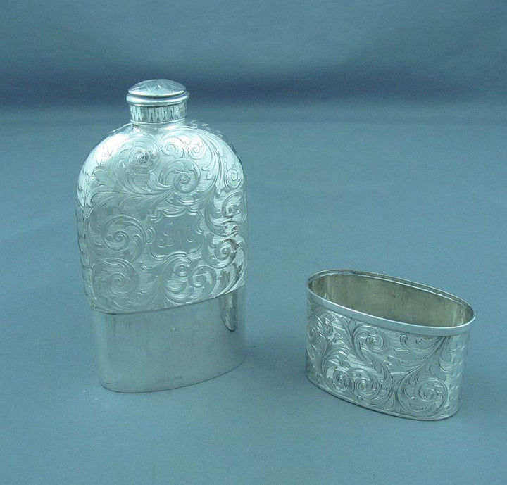 Early Victorian Sterling Silver Hip Flask - JH Tee Antiques
