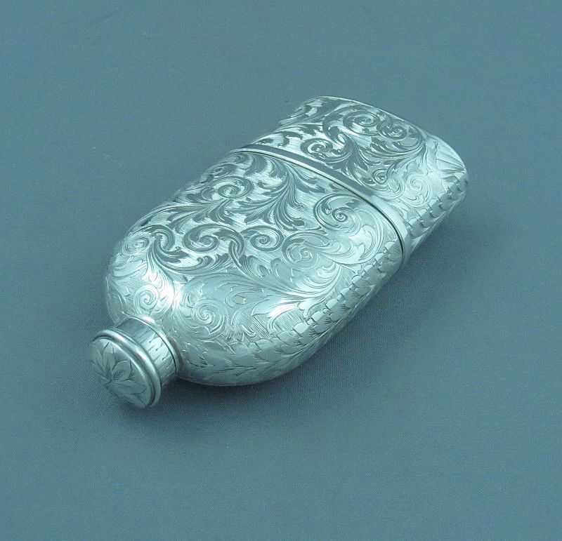 Early Victorian Sterling Silver Hip Flask - JH Tee Antiques