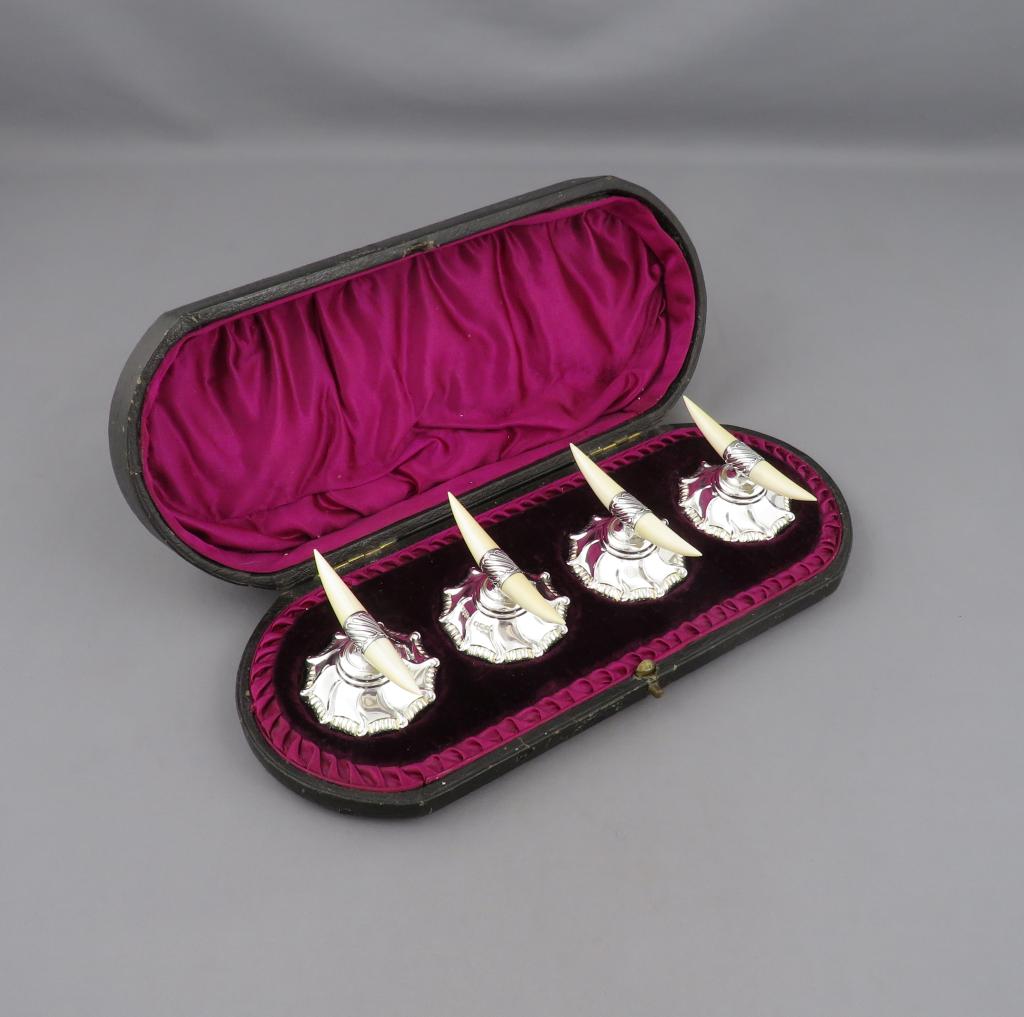 Four Victorian Sterling Silver Knife Rests - JH Tee Antiques