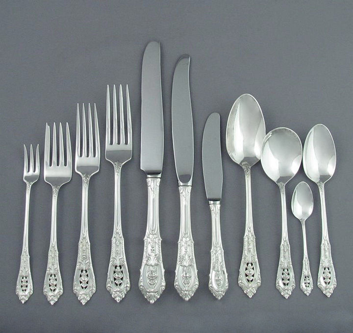 Wallace Rosepoint Sterling Silver Flatware Set for 12 - JH Tee Antiques