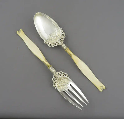 Whiting Ivory Pattern Sterling Silver Salad Servers - JH Tee Antiques