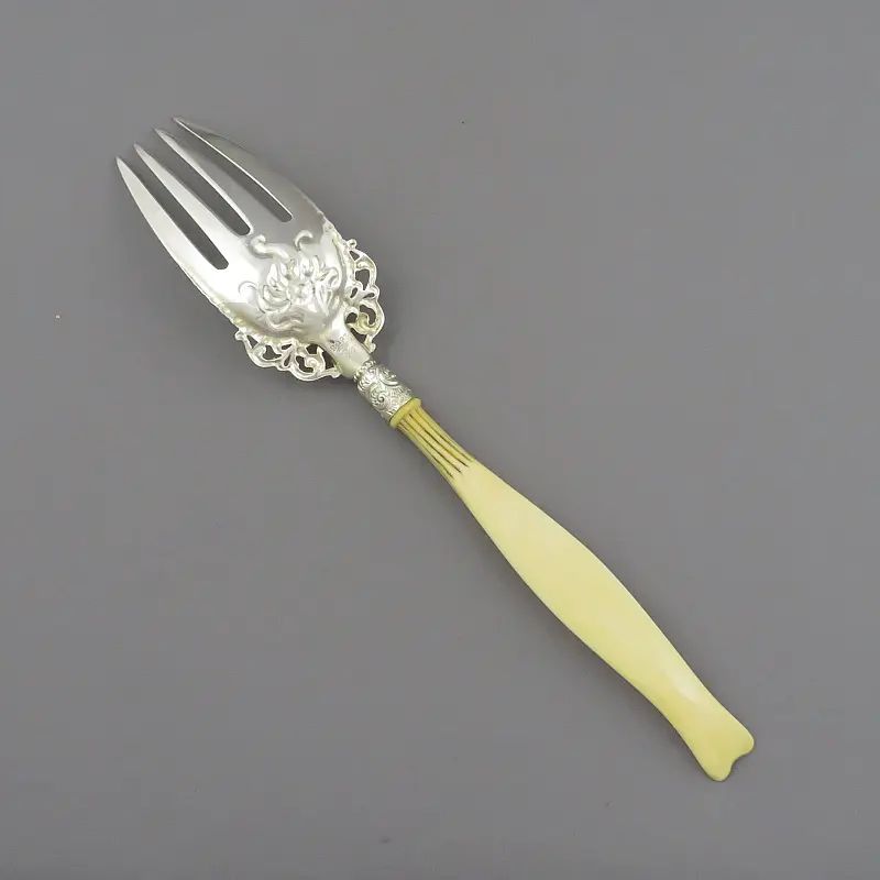 Whiting Ivory Pattern Sterling Silver Salad Servers - JH Tee Antiques