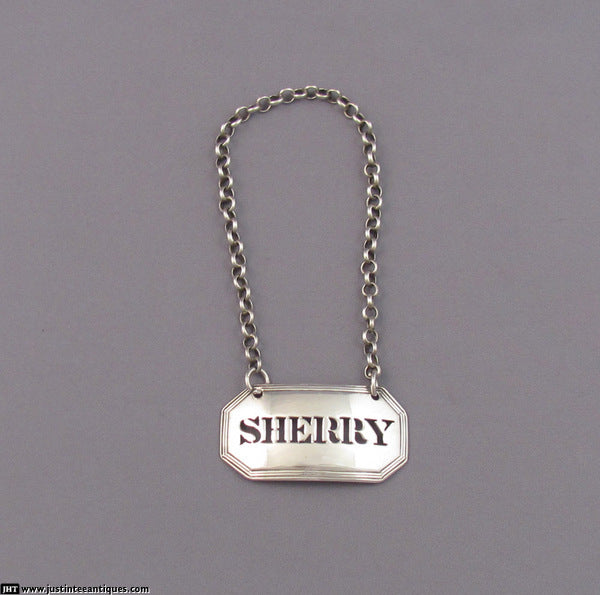 William IV Silver Decanter Label for Sherry - JH Tee Antiques