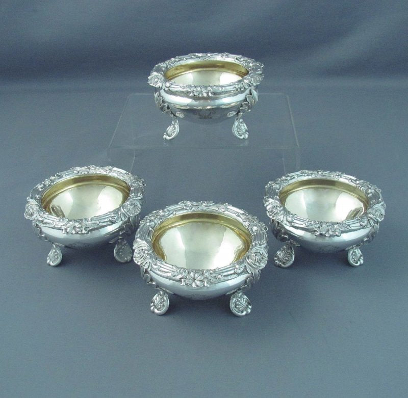 Set of Four William IV Sterling Silver Salts - JH Tee Antiques