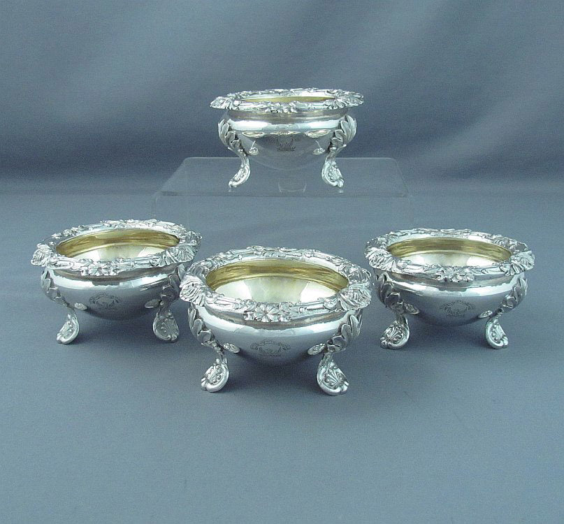 Set of Four William IV Sterling Silver Salts - JH Tee Antiques