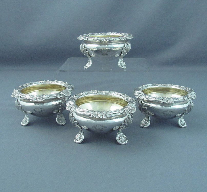 Set of Four William IV Sterling Silver Salts - JH Tee Antiques